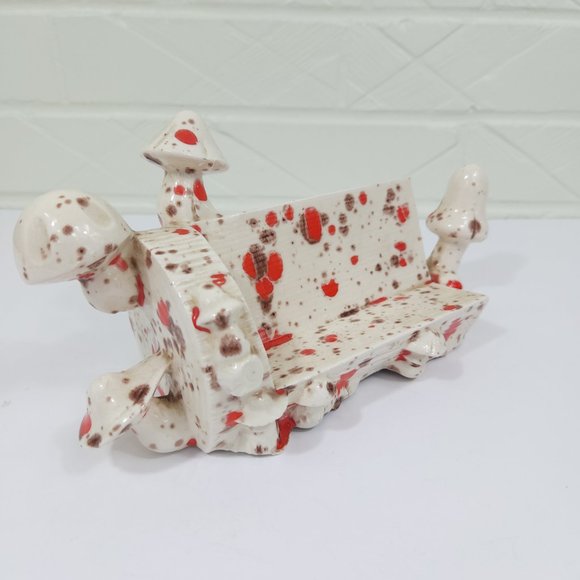 Funky 1970's Orange Speckle Ceramic Log with Mushrooms Groovy Decor